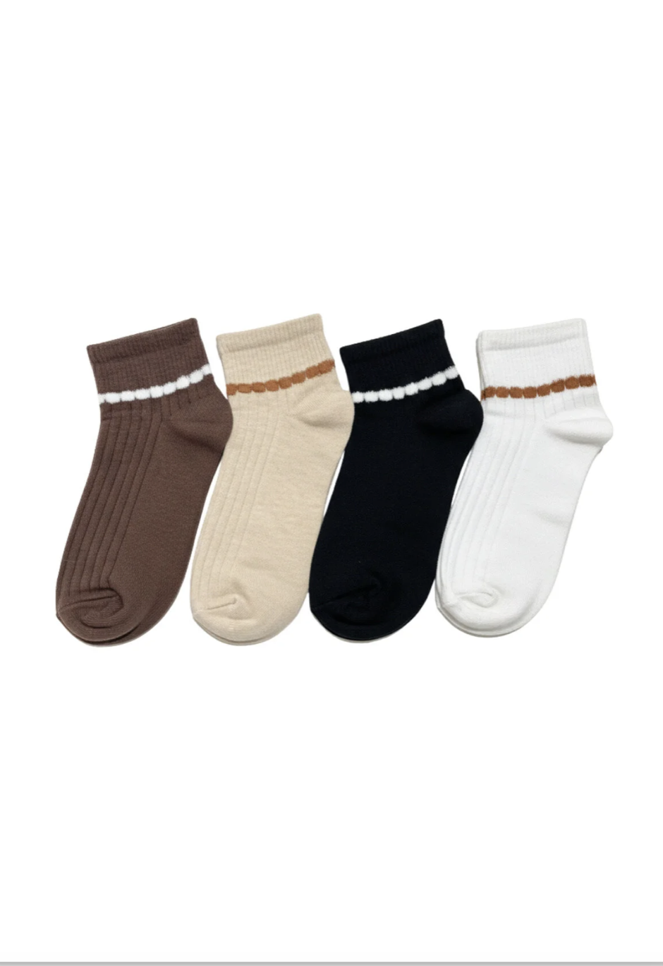 4’lü Kadın Soket Çorap Seti – Siyah Beyaz Bej Kahverengi Çizgili Günlük Pamuklu Çorap